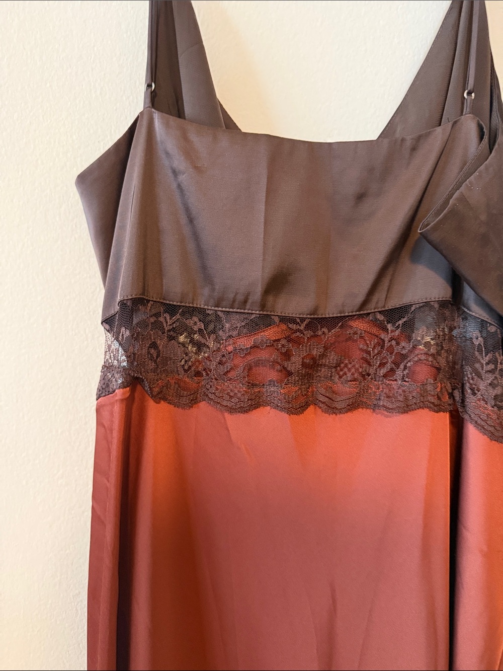 Satin Lace Trim Slip Dress in Brown and Black - Picture 5 of 6